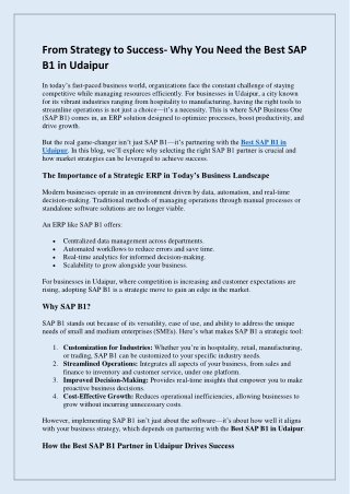 From Strategy to Success- Why You Need the Best SAP  B1 s
