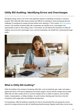 Utility Bill Auditing Identifying Errors and Overcharges