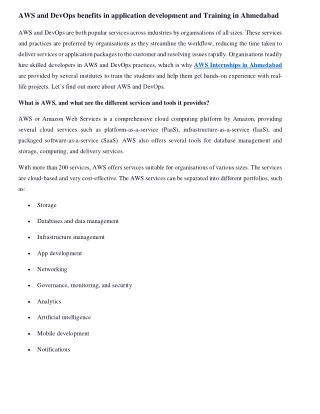 AWS and DevOps benefits in application development and Training in Ahmedabad