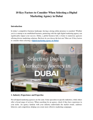 10 Key Factors to Consider When Selecting a Digital Marketing Agency in Dubai