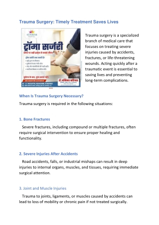 Trauma Surgery treatment By Sunrise hospital Dr.Abhinav Katiyar
