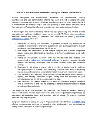 The Role of AI in Retirement BPO for Recordkeepers and Plan Administrators