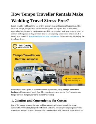 Hire Tempo Traveller on Rent in Lucknow - Mr. Cabby