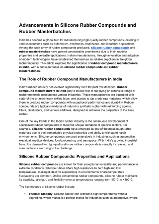 Advancements in Silicone Rubber Compounds and Rubber Masterbatches