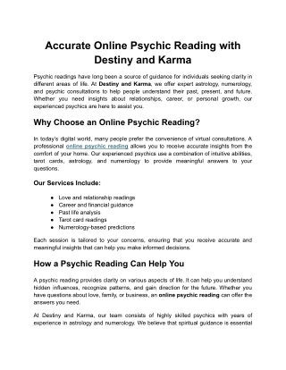 Accurate Online Psychic Reading with Destiny and Karma