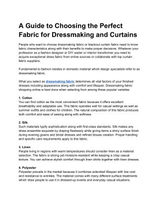 Best Guide to Choosing the Perfect Fabric for Dressmaking and Curtains