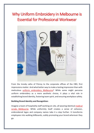 Why Uniform Embroidery in Melbourne is Essential for Professional Workwear