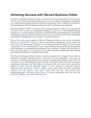 Achieving Success with Harvard Business Online