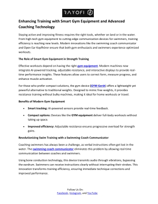 Enhancing Training with Smart Gym Equipment and Advanced Coaching Technology