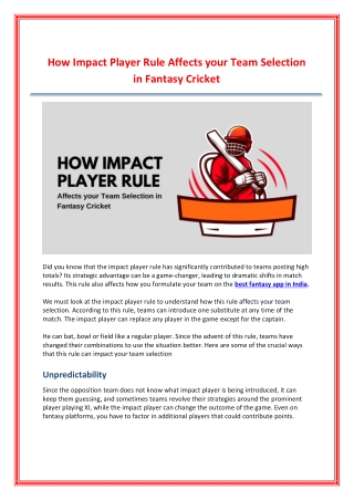 How Impact Player Rule Affects your Team Selection in Fantasy Cricket
