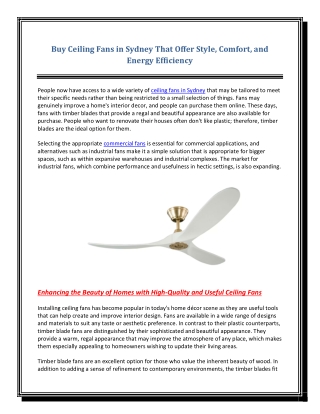 Buy Ceiling Fans in Sydney That Offer Style Comfort and Energy Efficiency