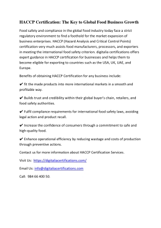 HACCP CERTIFICATION SERVICES