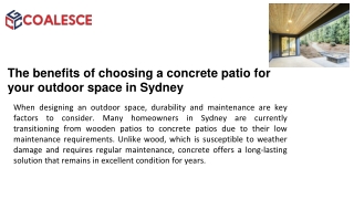 The benefits of choosing a concrete patio for your outdoor space in Sydney