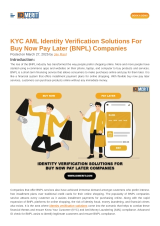 KYC AML Identity Verification For Buy Now Pay Later(BNPL)