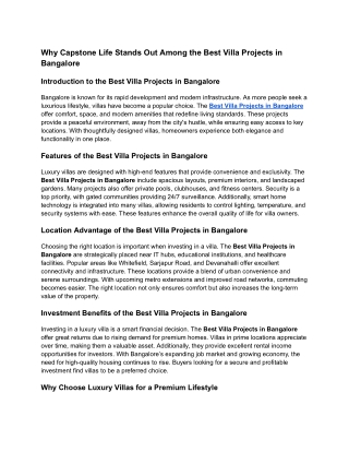 Best Villa Projects in Bangalore