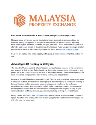 Rent Private Accommodation In Kuala Lumpur, Malaysia- Expert Steps & Tips!