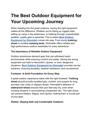 The Best Outdoor Equipment for Your Upcoming Journey