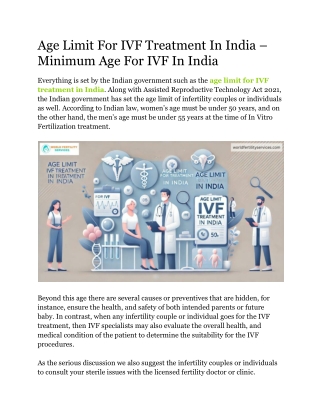 Age Limit For IVF Treatment In India – Minimum Age For IVF In India