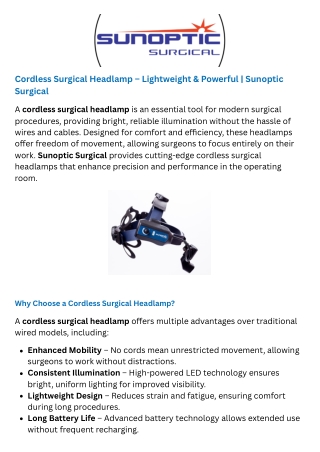 Cordless Surgical Headlamp – Lightweight & Powerful | Sunoptic Surgical