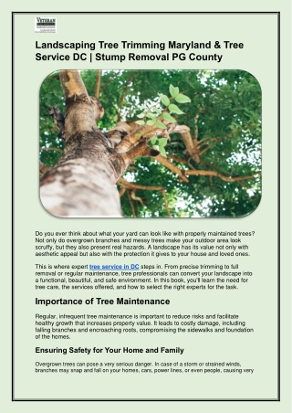 Landscaping Tree Trimming Maryland & Tree Service DC-Stump Removal PG County