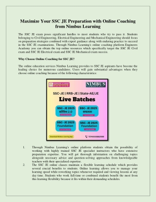 Maximize Your SSC JE Preparation with Online Coaching from Nimbus Learning