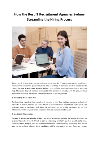 How the Best IT Recruitment Agencies Sydney Streamline the Hiring Process