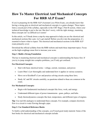 How To Master Electrical And Mechanical Concepts For RRB ALP Exam?