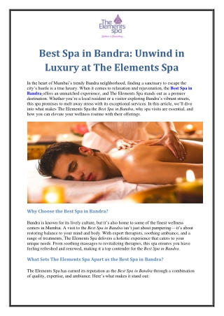 Best Spa in Bandra: Unwind in Luxury at The Elements Spa