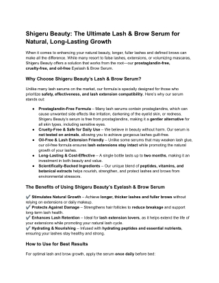 Shigeru Beauty- The Ultimate Lash & Brow Serum for Natural, Long-Lasting Growth