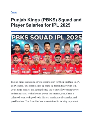 Punjab Kings (PBKS) Squad and Player Salaries for IPL 2025