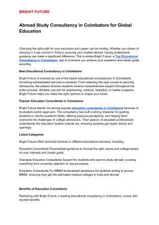 Abroad Study Consultancy in Coimbatore for Global Education