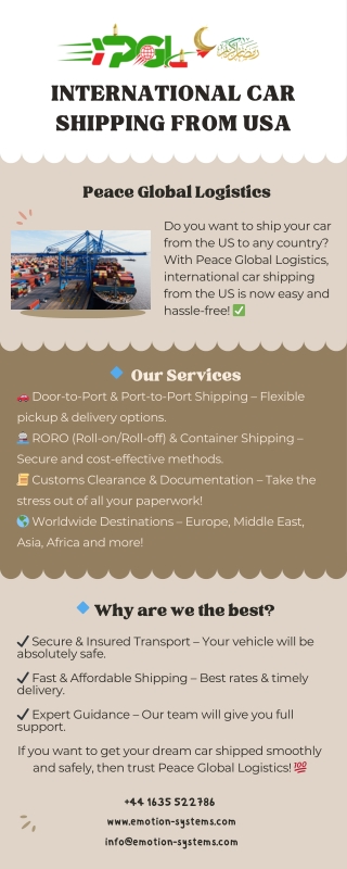 International car shipping from USA by Peace Global Logistics