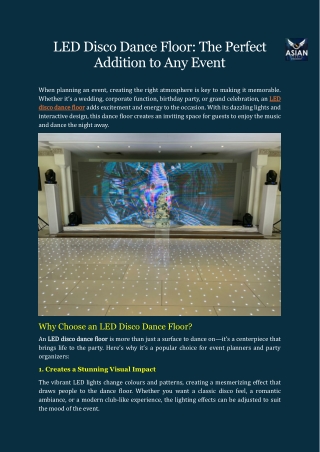 LED Disco Dance Floor: The Perfect Addition to Any Event