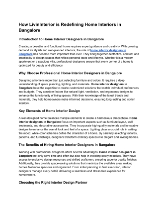 How Livin Interior is Redefining Home Interiors in Bangalore