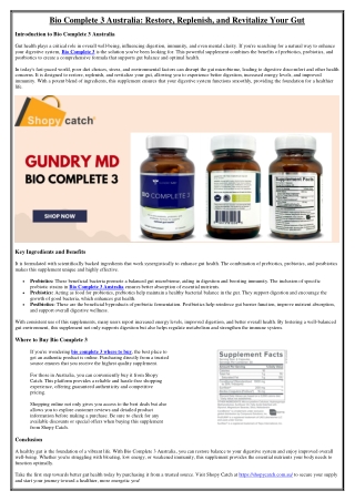 Bio Complete 3 Australia Restore, Replenish, and Revitalize Your Gut