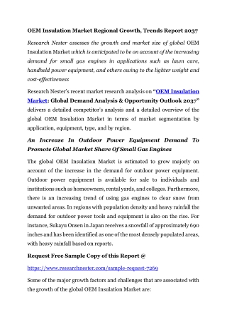 OEM Insulation Market Regional Growth, Trends Report 2037