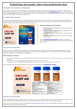 Kirkland Sleep Aid Australia Achieve Deep and Restorative Sleep
