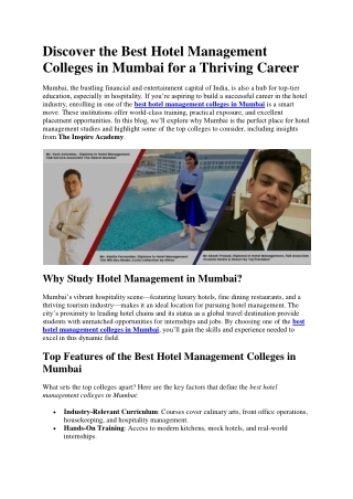 The Best Hotel Management Colleges in Mumbai