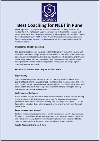 Best Coaching for NEET in Pune