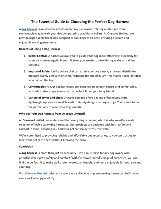 Dog Harness - The Essential Guide to Choosing the Perfect One