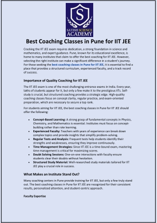 Best Coaching Classes in Pune for IIT JEE