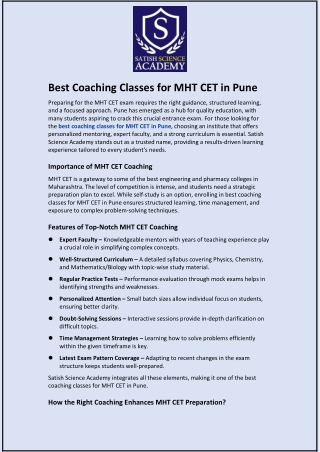 Best Coaching Classes for MHT CET in Pune