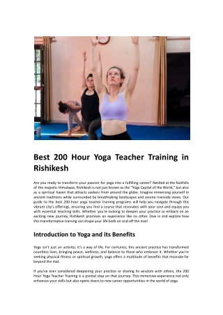 Best 200 Hour Yoga Teacher Training in Rishikesh