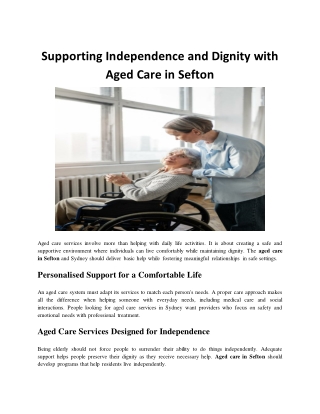 Supporting Independence and Dignity with Aged Care in Sefton