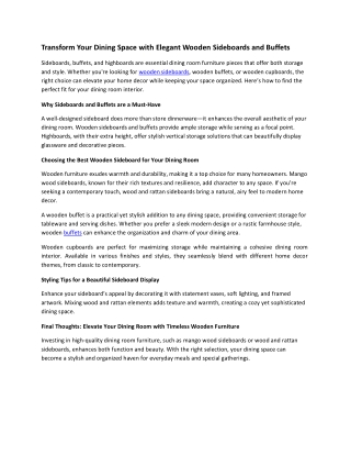 Enhance Your Dining Room with Stylish Wooden Sideboards and Buffets