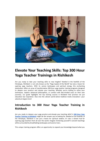 Elevate Your Teaching Skills: Top 300 Hour Yoga Teacher Trainings in Rishikesh