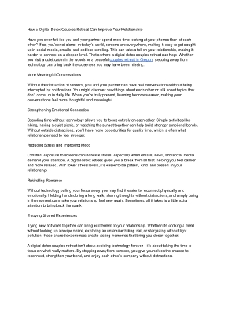 How a Digital Detox Couples Retreat Can Improve Your Relationship