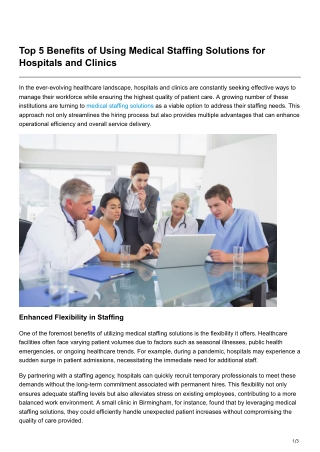 Top 5 Benefits of Using Medical Staffing Solutions for Hospitals and Clinics