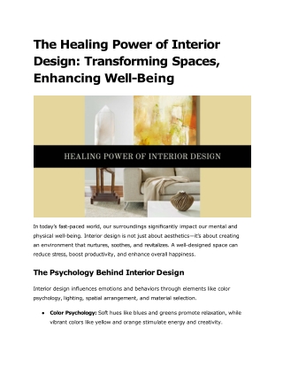The Healing Power of Interior Design_ Transforming Spaces, Enhancing Well-Being