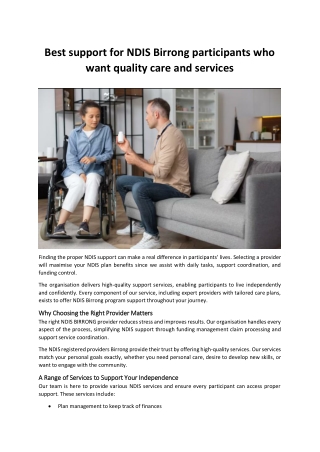 Best support for NDIS Birrong participants who want quality care and services
